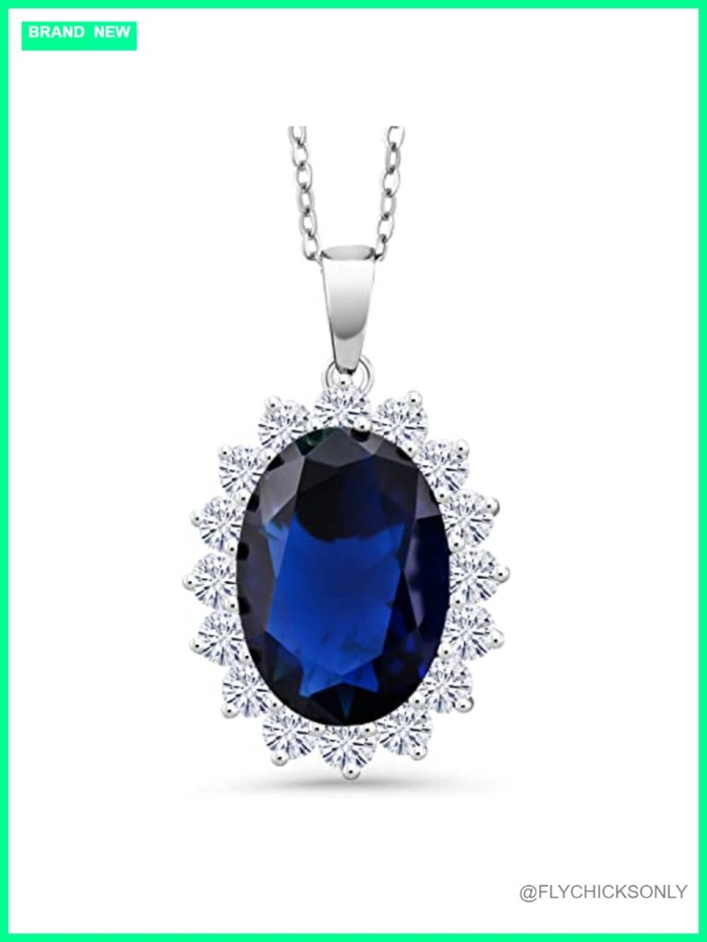 Oval Simulated Sapphire Pendant Necklace 925 Sterling Silver 13 Carat